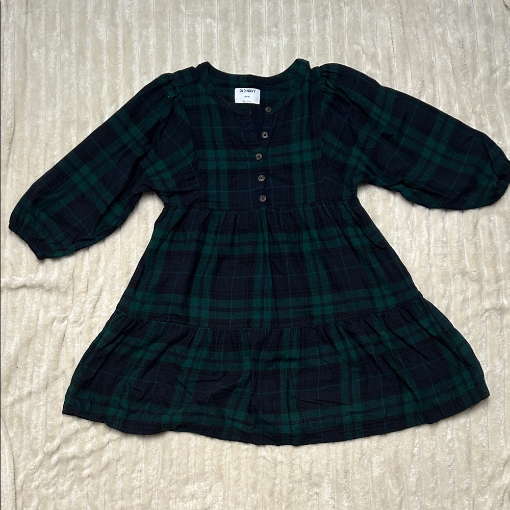 Old Navy Green and Black Plaid Kids Dress
